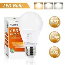 Image of 10Pcs LED A60 E27 Bulb 10W=100W 3000K/4000K/6500K CCT Edison Screw Energy Saving