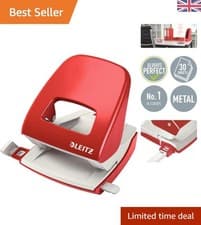 Image of Compact & Stylish Nexxt Red Metal Hole Punch - Handles 30 Sheets with Ease