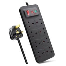 Image of Extrastar 8 Way Extension Lead 5m Black Surge Protected