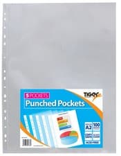Image of Punched Pockets A1 A2 A3 Wallets Clear Multi Punch Sleeves Filing {Tiger}
