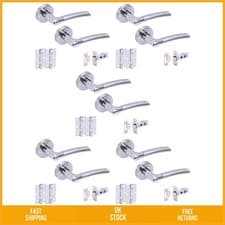 Image of Sleek Dual Chrome Internal Lever Door Handle Latch Packs 75mm 76mm 5 Sets 5pk