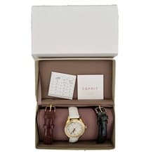 Image of Esprit Ladies 3 Strap Wrist Watch Gift Set Boxed ES106482002 White Black Brown