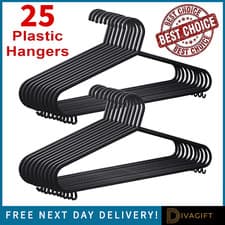 Image of BLACK COAT HANGERS STRONG PLASTIC HANGER FOR CLOTHES TROUSERS DRESS ADULT x25