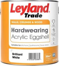 Image of Leyland Trade Hardwearing Acrylic Eggshell in Brilliant White 2.5L