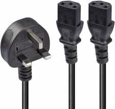Image of 2.5M UK 3 Pin Plug to 2 X IEC C13 Splitter Extension Cable, Black