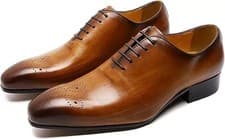 Image of Handmade Brown Lace Up Brogue Leather Dress Shoe, Party Wear Shoe, Office Shoe.