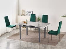 Image of Dining Table Set Extending Grey Sintered Stone Top with 4 Velvet Chairs Modern