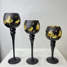 Image of Set of 3 Glass Candle Holder Stands 12” 14” 16” Decorative Table Centerpiece