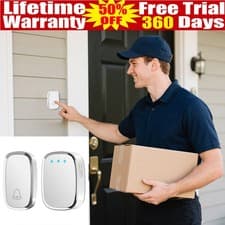 Image of CORDLESS WIRELESS PLUG IN AND PORTABLE TWIN PACK DOOR BELL CHIME KIT 300M RANGE