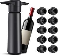 Image of Wine Saver Vacuum Pump with 10 Vacuum Wine Bottle Stoppers, Reusable Bottle Stop