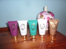 Image of Gorgeous By Gok 5 x 50ml Body Wash Bath Essence Hand Balm Shower Scrub Almond Oi