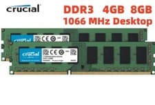 Image of CRUCIAL 4GB 8GB DDR3 1066 MHz PC3-8500 Desktop DIMM 240-Pin Memory RAM 8500U