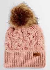 Image of NEW Barbour Penshaw Bobble Cable Beanie Hat - Pink Rust