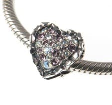Image of Chamilia 925 silver & crystal PURPLE RUFFLED HEART charm bead, love valentine