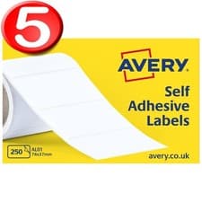 Image of Avery Roll Address Labels Self Adhesive AL01 76 x 37 mm White 5 Boxes of 250