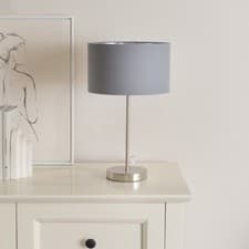 Image of Traditional Stem Table Lamp Fabric Lampshade Metallic Inner Living Room Light