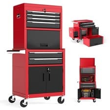 Image of 6-Drawer Rolling Tool Chest 3-in-1 Heavy-Duty Tool Storage Black+Red
