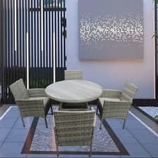 Image of Rattan Garden Furniture Set 4 Seater with Round Dining Table Chairs for Outdoor