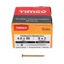Image of Timco SOLO 4.0 X 50MM YELLOW POZI COUNTERSUNK WOOD SCREWS FLAT PH ZINC (200 BOX)