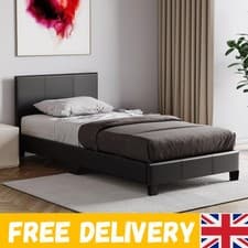 Image of Lisbon 3ft Single Bed Frame | Stylish Black Faux Leather Upholstered Headboard