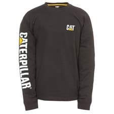 Image of Caterpillar Trademark Banner Long Sleeve Cotton Men's Black T-Shirt