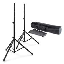 Image of 2x Skytec Black Adjustable PA Speaker Stands Pair Karaoke Soft Case Travel Bag