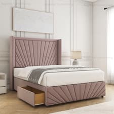 Image of DIVAN BED SET SUNRISE PLUSH VELVET 54" HEADBOARD &ORTHO MATTRESS 4FT6 5FT 6FT UK