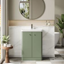 Image of Nuie Core 600mm Floor Standing 2-Door Basin Vanity Unit Satin Green Modern Unit