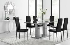Image of Imperia 6 Grey Dining Table and 6 Velvet Milan Black Leg Chairs