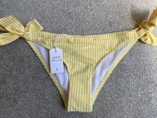 Image of New Jack Wills Bikini Bottoms in UK 10 in Yellow and White Stripe.