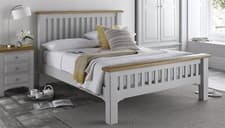 Image of Real oak & Light Grey Solid,strong,wood bed frame.Wooden bedstead,Double,King