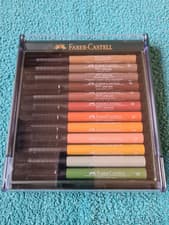 Image of Faber Castell, Pitt Artist Pen x 12, Earth Tones, plastic presentation box