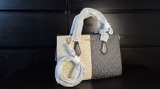 Image of Michael Kors Sheila Medium Satchel Bag Black Vanilla Two Tone NWT Crossbody