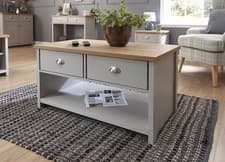 Image of 2 Drawer Storage Coffee Table Lancaster Range Grey and Oak