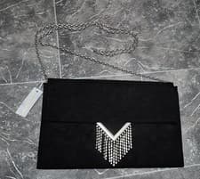 Image of Accessorize Natalie Diamante Black Clutch Bag With Tag