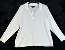 Image of Karen Scott Bright White Longsleeve Tunic Collared V-Neck NWT Plus Sz 3X