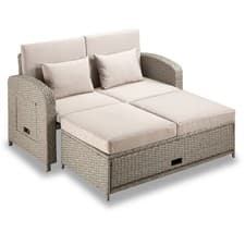 Image of Reclining Garden Sofa Set, Rattan Effect Multi-functional Patio Sun Bed, Vonhaus