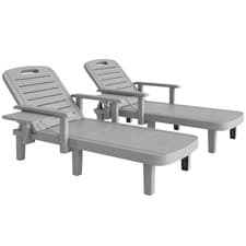 Image of Outsunny Set of 2 Resin Reclining Sun Loungers for Garden, Light Grey