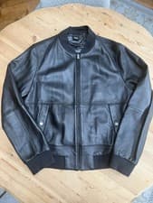 Image of Hugo Boss Leather Bomber Jacket Black Soft Nappa Style Zip Mens Size L