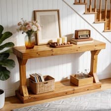 Image of Solid Console Table with Bottom Shelf Retro Style Hallway Living Room Furniture