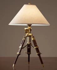 Image of Nautical Antique Brass Royal Marine Tripod Table Lamp Industrial Lamps