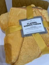 Image of Yellow ochre Blanket Throw Sherpa Bedspread Decor 200x150 Cm Ultra Soft New