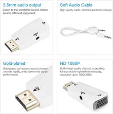 Image of HDMI to VGA Adapter Converter with 3.5mm Audio Jack Cable Male to Female Connect