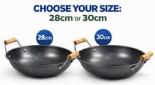 Image of Non Stick Wok Pan 2 Handles Carbon Steel Stir Fry Cooking Wok Kitchen 28cm 32cm
