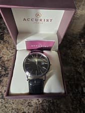 Image of Accurist Men's Watch Boxed Leather Strap Black Dial