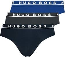 Image of Hugo Boss Stretch Cotton Briefs Pack of 3 – Black / Anthracite / Blue