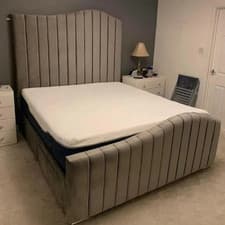 Image of Brand New Wave Line Fabric Bed Frame Plush Velvet - UK Handcrafted