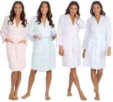 Image of Cottonique Jersey Robe 100% Cotton Soft Long Sleeve Kimono Wrap Dressing Gown