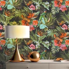 Image of Paradise Birds Rasch Wallpaper Exotic Floral Leaves Tropical Textured Vinyl