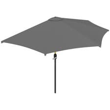 Image of Outsunny 3(m) Half Round Parasol Garden Sun Umbrella Metal w/ Crank Grey